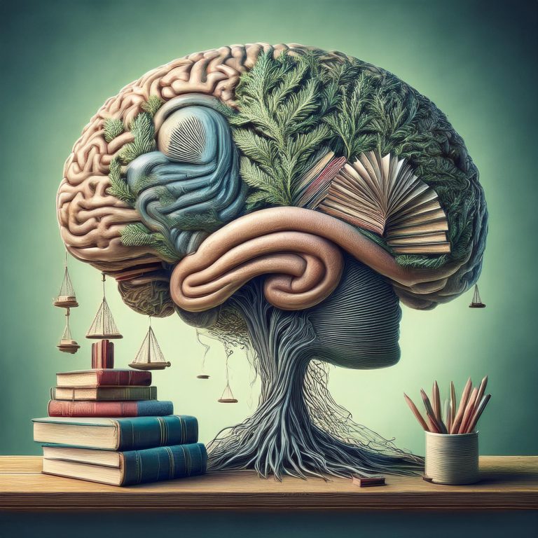 Un'immagine che raffigura un profilo cerebrale umano in primo piano, con una serie di libri aperti e colorati collegati al cervello mediante linee sottili e dinamiche. Sullo sfondo, un grande orologio analogico simboleggia il concetto di ripetizione spaziata e gestione temporale dell'apprendimento. I libri sono disposti in modo ordinato e fluido, suggerendo connessioni logiche e metodiche tra conoscenza e memoria